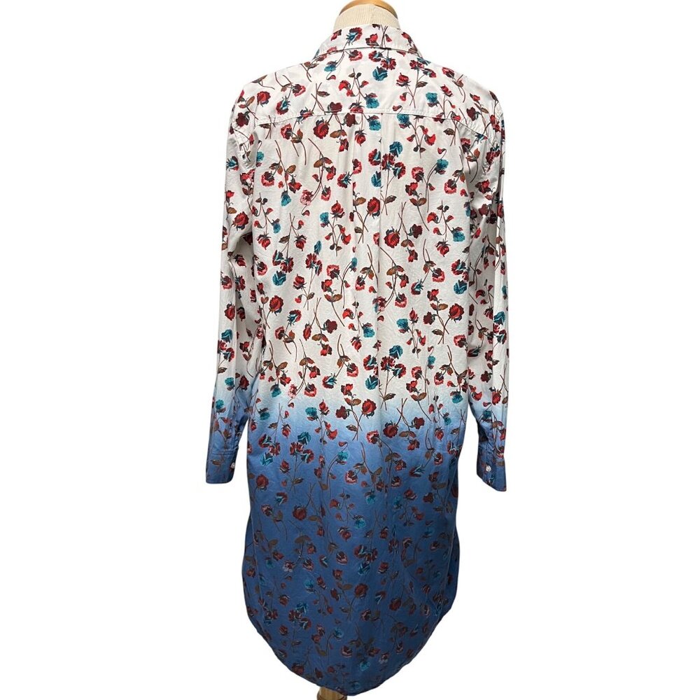 LARGE 14 16 Lands End Womens Ombre Blue Dyed Floral Shirt Dress Shirtdress - Picture 7 of 11
